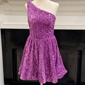 Faeriesty Purple Sequin One-Shoulder Party Dress – Size Small